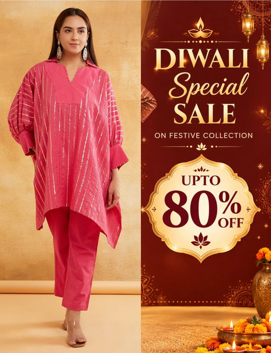 Pink Lurex Kurta Pant Set