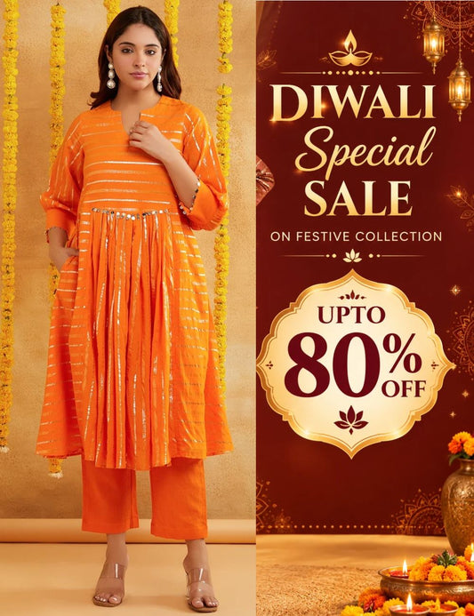 Orange Color Lurex Kurta Set