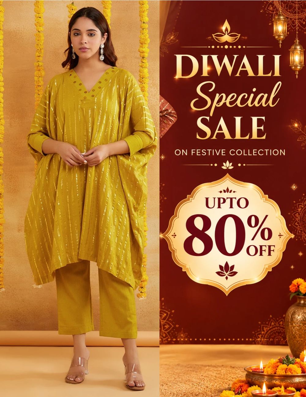 Mehedi Color Lurex Kurta Set