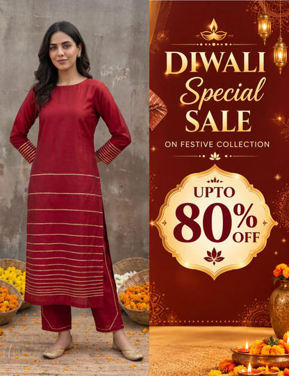 Maroon cotton silk kurta set