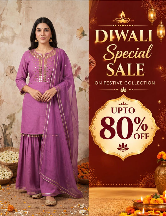 Sequence hand work Purple Lace sharara set with organza dupatta