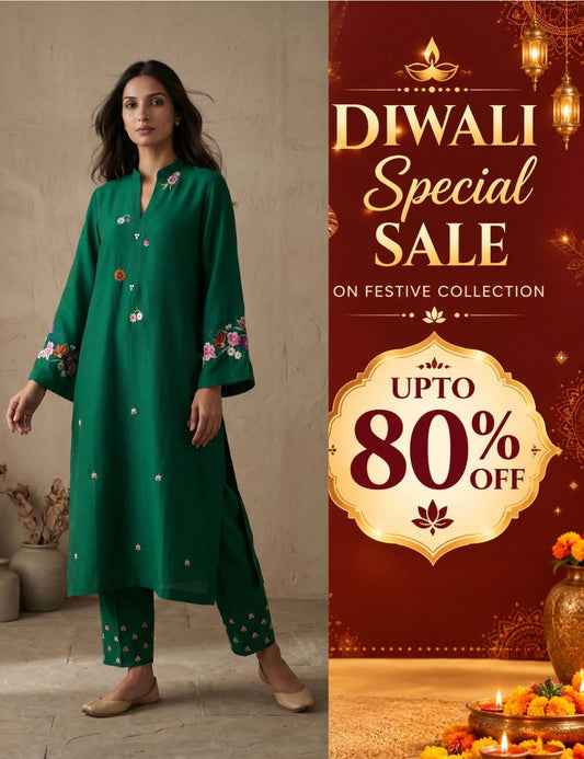 HAND EMBROIDERY COTTON LINEN KURTA SET