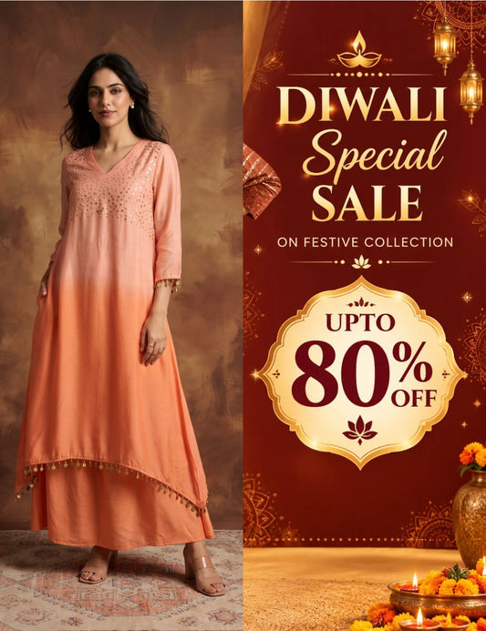 Peach ombre Muslin Silk kurta set