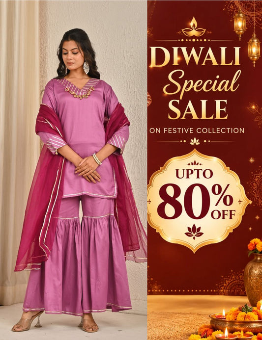 Mauve sharara set with organza dupatta