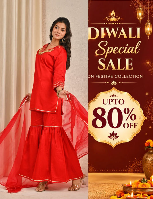 Red sharara set with organza dupatta