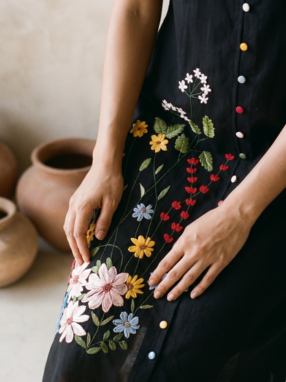 Black hand embroidery dress