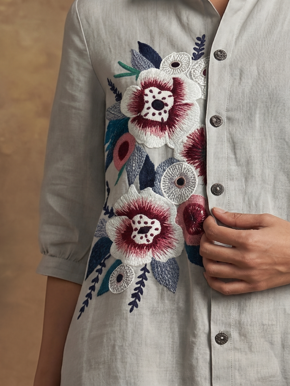 Dull grey hand embroidery dress