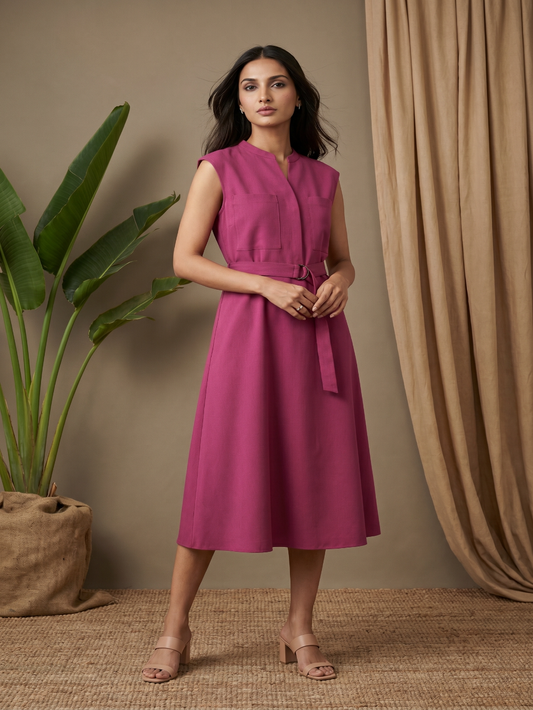 Sleevless dress with belt