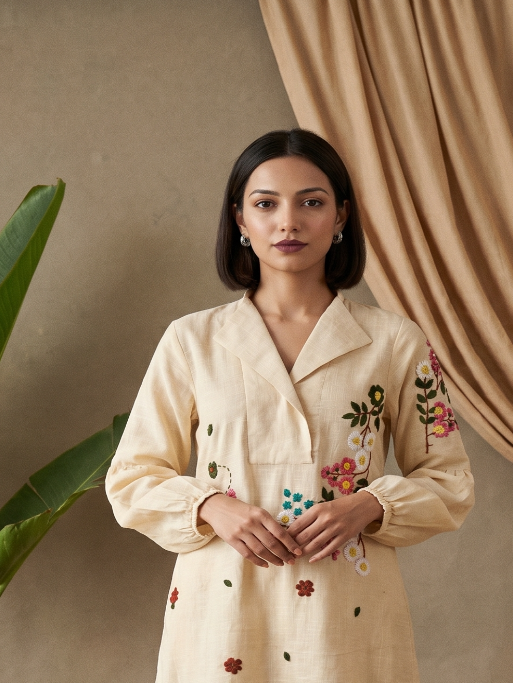 Cream hand embroidery coord set