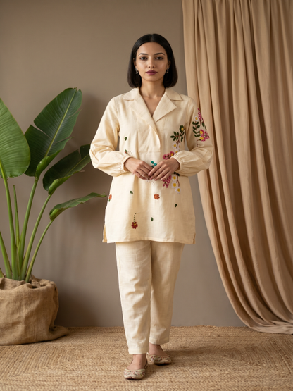 Cream hand embroidery coord set