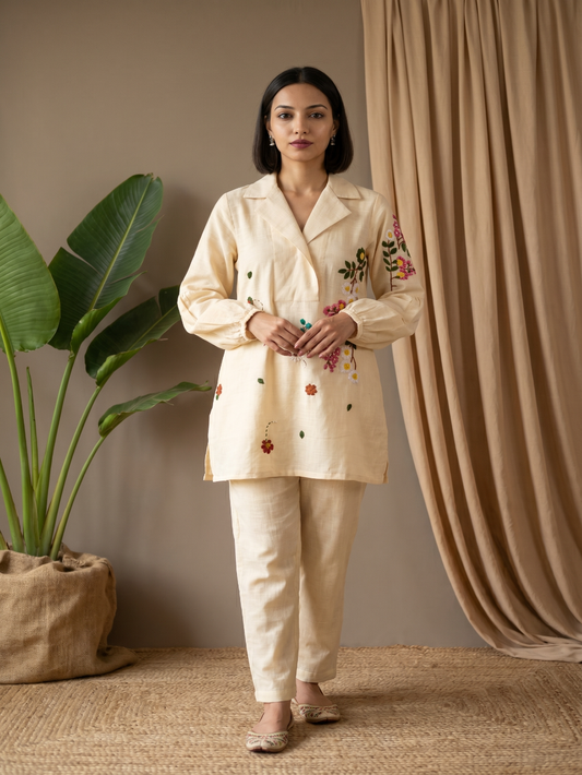 Cream hand embroidery coord set