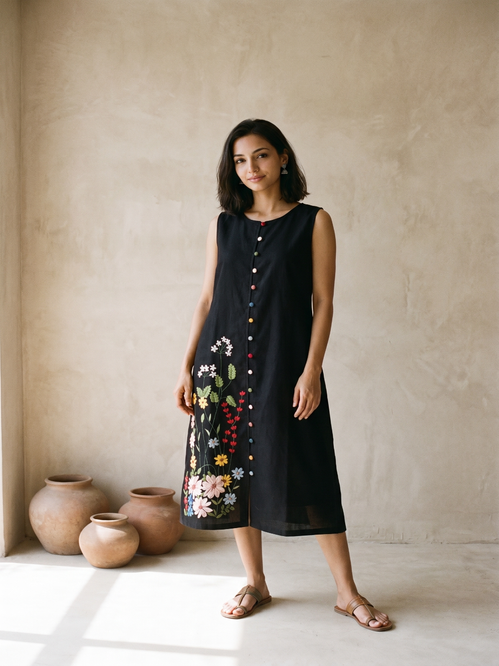 Black hand embroidery dress
