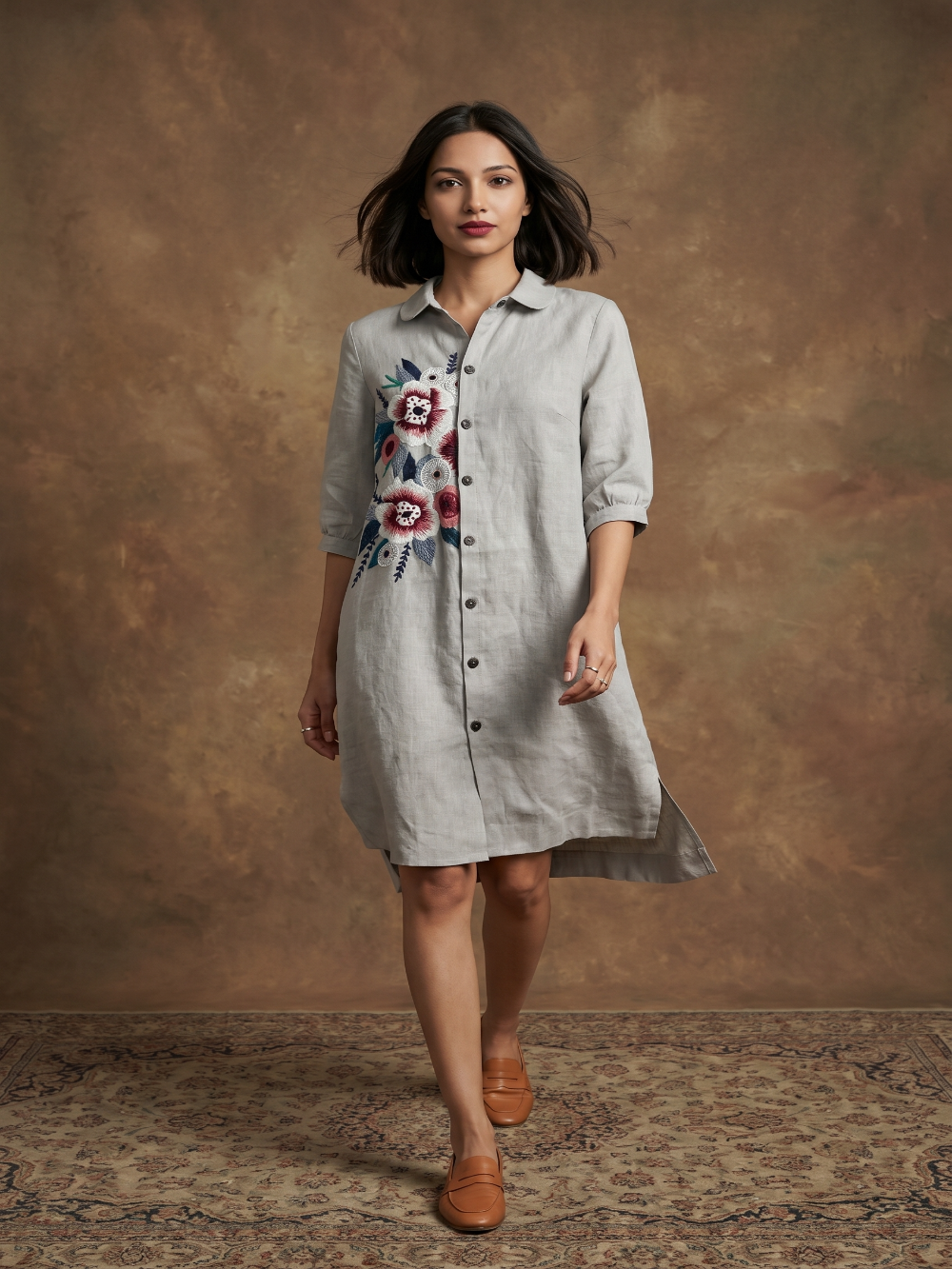 Dull grey hand embroidery dress