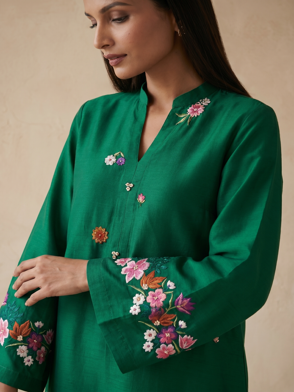 HAND EMBROIDERY COTTON SILK KURTA SET