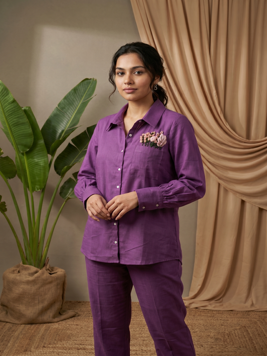 Purple coord set hand embroidery