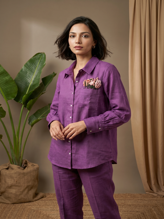 Purple coord set hand embroidery