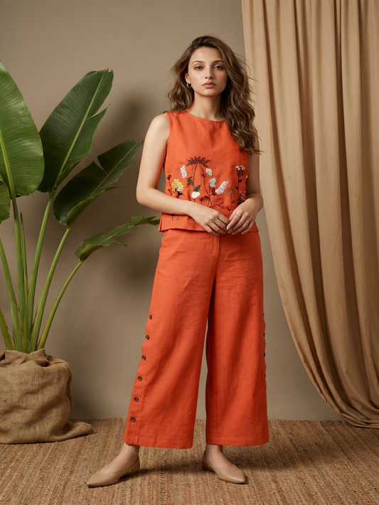 COTTON LINEN HAND EMBROIDERY COORD SET