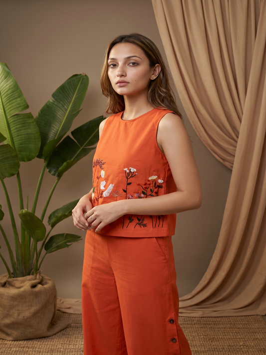 COTTON LINEN HAND EMBROIDERY COORD SET