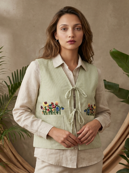 Stripes hand embroidery overlay jacket top