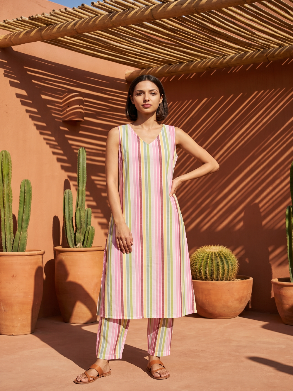 Stripes kurta set with afgani style salvar