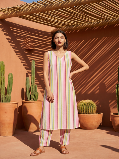Stripes kurta set with afgani style salvar