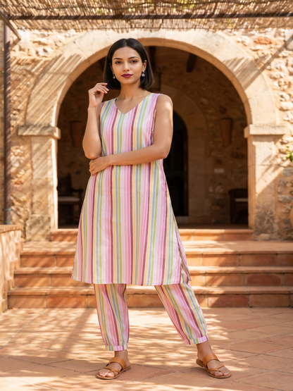 Stripes kurta set with afgani style salvar
