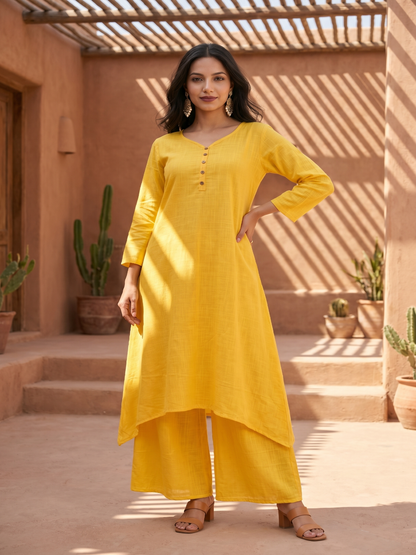 Yellow asymmetrical kurta wth pant