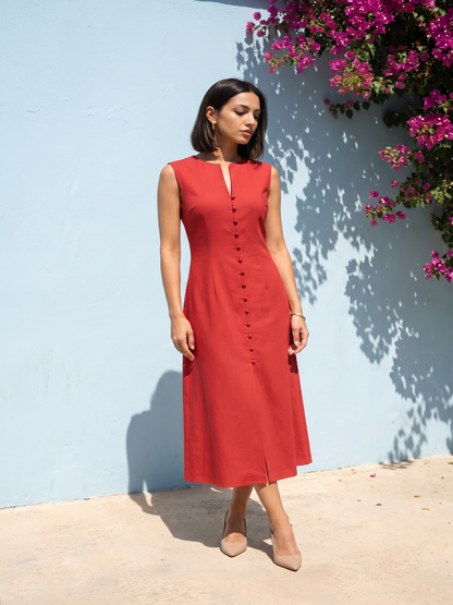 red color Sleevless Dress