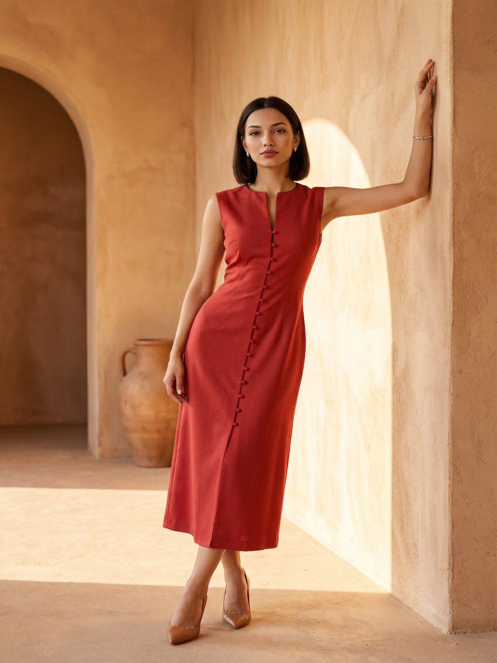 red color Sleevless Dress