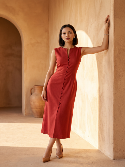 red color Sleevless Dress