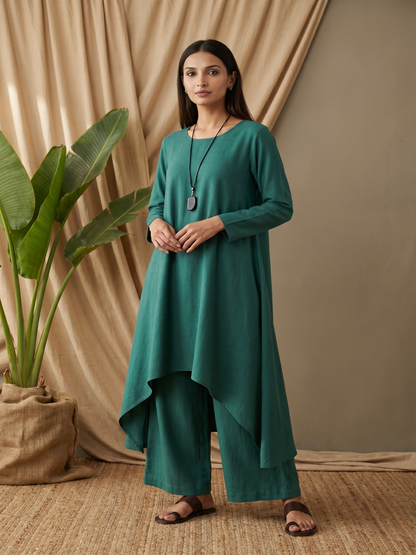 Teal  Cotton Linen Kurta Set
