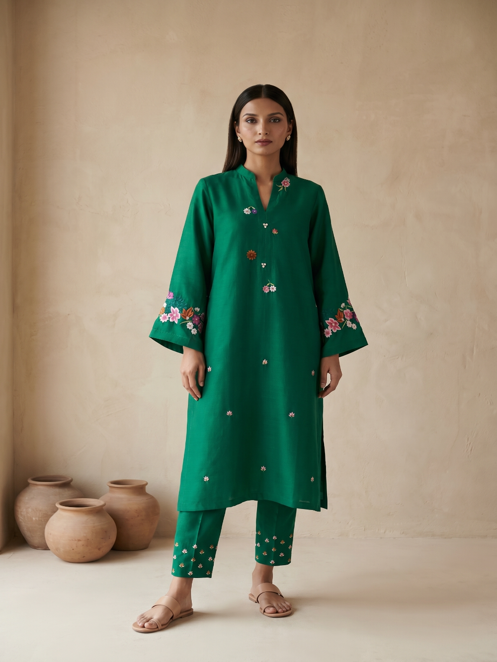 HAND EMBROIDERY COTTON SILK KURTA SET