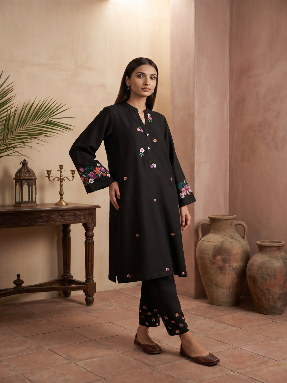 HAND EMBROIDERY COTTON LINEN KURTA SET