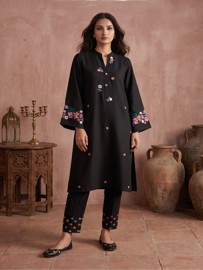 HAND EMBROIDERY COTTON LINEN KURTA SET