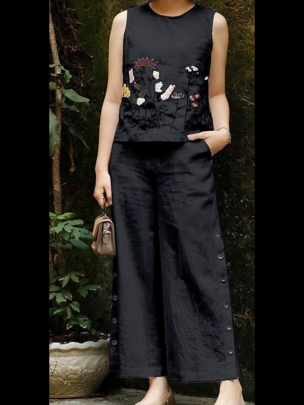 COTTON LINEN HAND EMBROIDERY COORD SET