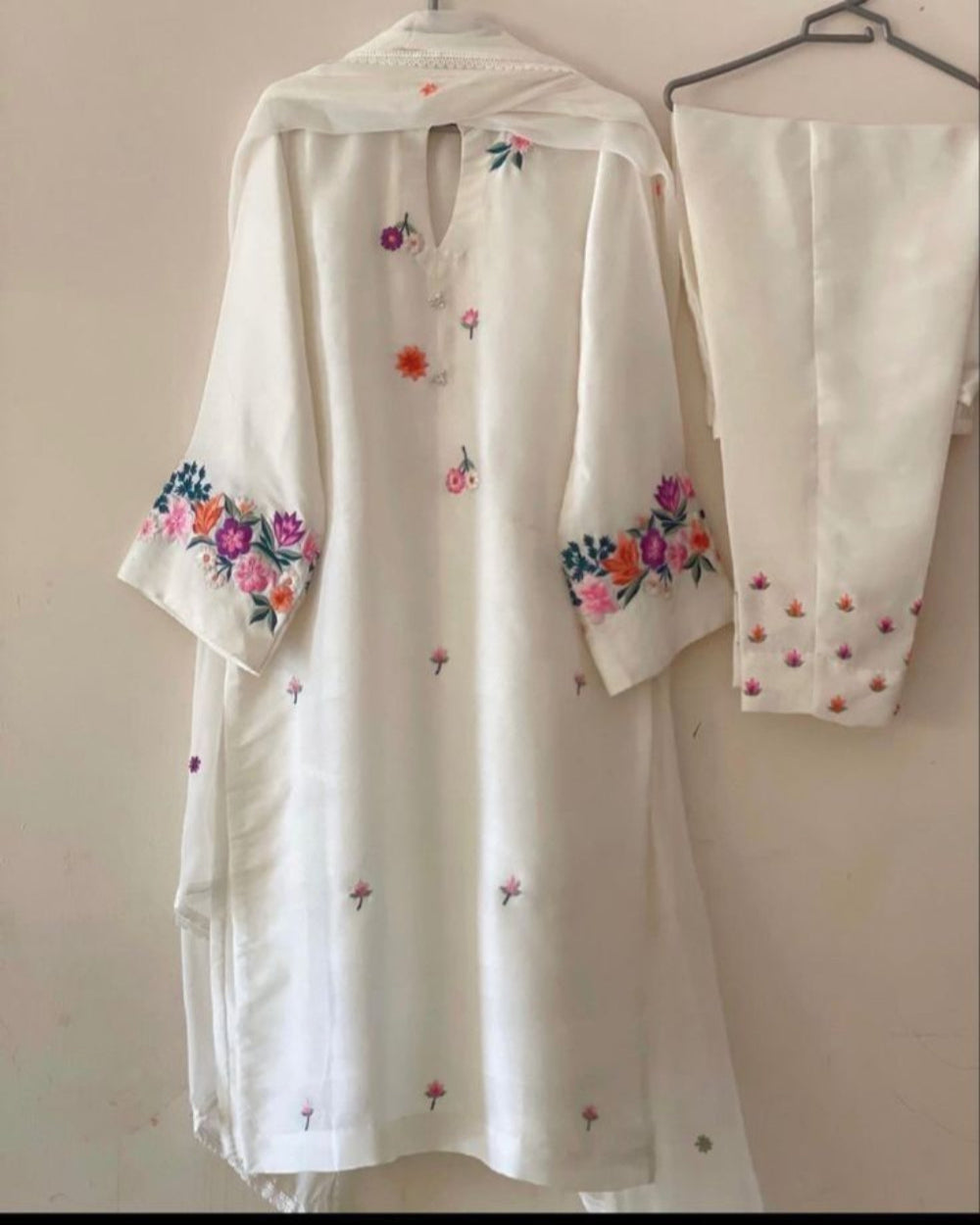 Hand Embroidery Cotton Kurta set with dupatta