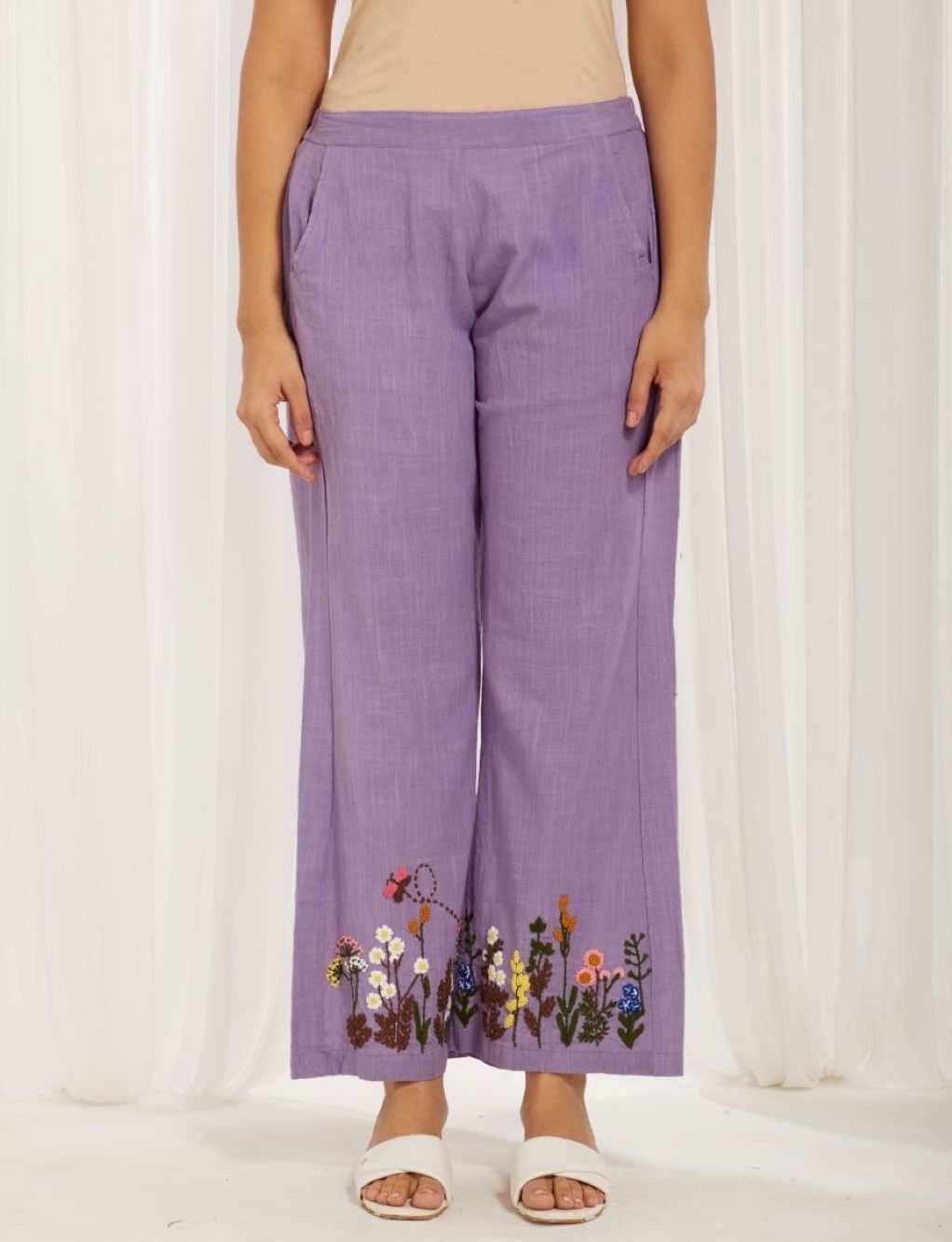 Purple Cotton Slub Hand Embroidery Formal Co-ord Set