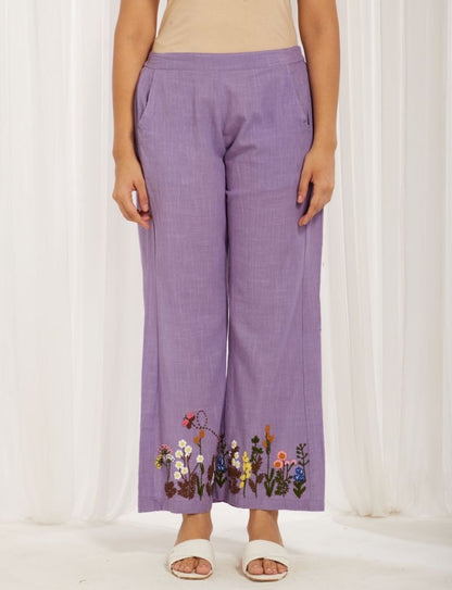 Purple Cotton Slub Hand Embroidery Formal Co-ord Set