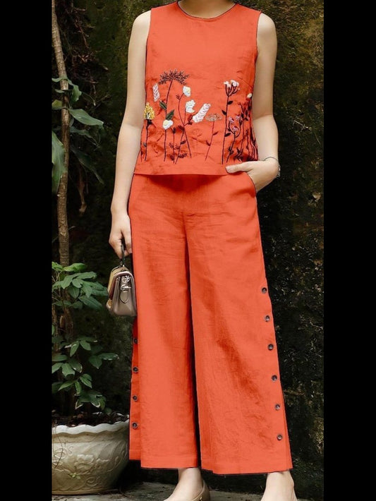 COTTON LINEN HAND EMBROIDERY COORD SET