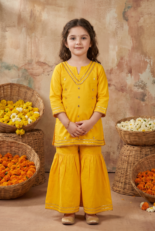 Yellow Kids Sharara Set