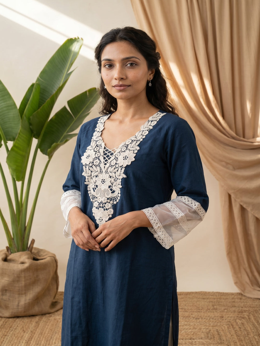Navy Blue Embroidery Kurta Set
