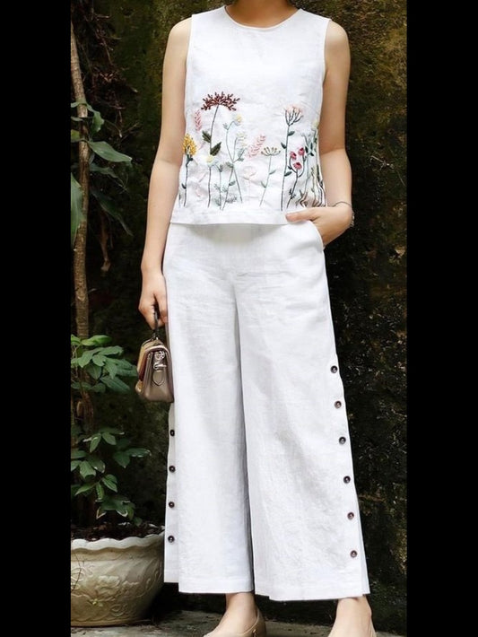 COTTON LINEN HAND EMBROIDERY COORD SET